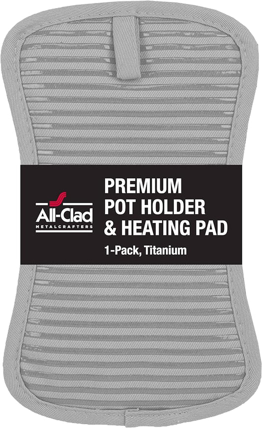 All-Clad Premium Pot Holder & Hot Pad: Heat Resistant to 500 Degrees - 100% Cotton, 10"x6.25" Hot Pad for Kitchen and Barbeque, (1-Pack), Titanium by All-Clad