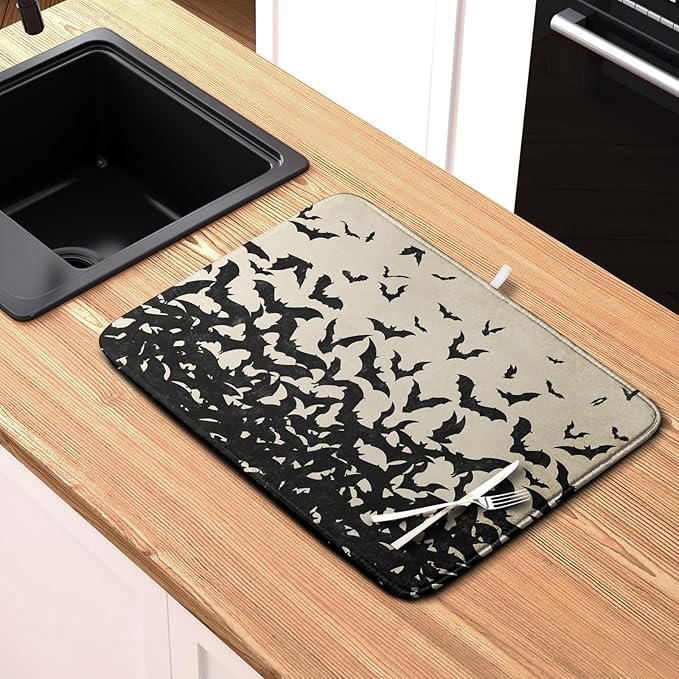 Halloween Bats Halloween Dish Drying Mat for Kitchen Counter 16x18 Inch Microfiber Absorbent Drying Mats Washable Dishes Drainer Mats Reusable Dish Rack Pad for Coffee Bar - Image 6