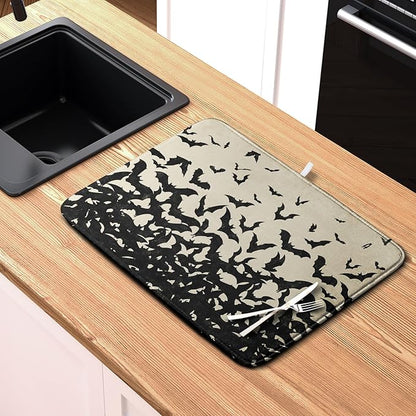 Halloween Bats Halloween Dish Drying Mat for Kitchen Counter 16x18 Inch Microfiber Absorbent Drying Mats Washable Dishes Drainer Mats Reusable Dish Rack Pad for Coffee Bar - Image 6