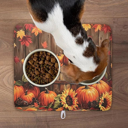 Fall Pumpkin Dish Drying Mat for Kitchen Counter Thanksgiving Autumn Harvest Pumpkin Microfiber Dish Drainer Mat Rustic Farmhouse Absorbent Washable Drying Pad 16"x18"