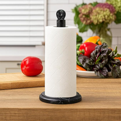 Handmade Black and Gold Marble Paper Towel Holder – Luxury Countertop Stand for Kitchen, Dining, or Bathroom – Natural Stone Decor with Golden Veining – Elegant Housewarming Gift
