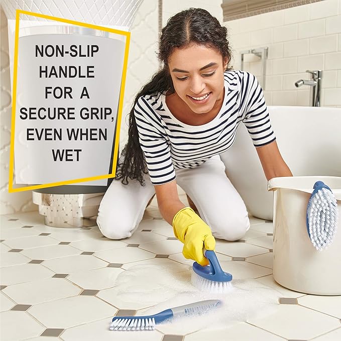 Scrub Brush Set of 3pcs - Cleaning Shower Scrubber with Ergonomic Handle and Durable Bristles - Grout Cleaner Brush - Scrub Brushes for Cleaning Bathroom/Shower/Tile/Kitchen/Floor/Bathtub/Carpet, Blue - Image 4