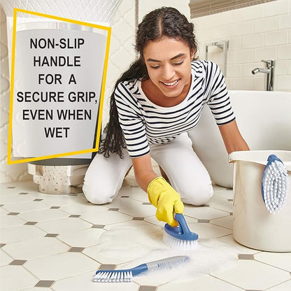 Scrub Brush Set of 3pcs - Cleaning Shower Scrubber with Ergonomic Handle and Durable Bristles - Grout Cleaner Brush - Scrub Brushes for Cleaning Bathroom/Shower/Tile/Kitchen/Floor/Bathtub/Carpet, Blue - Image 4