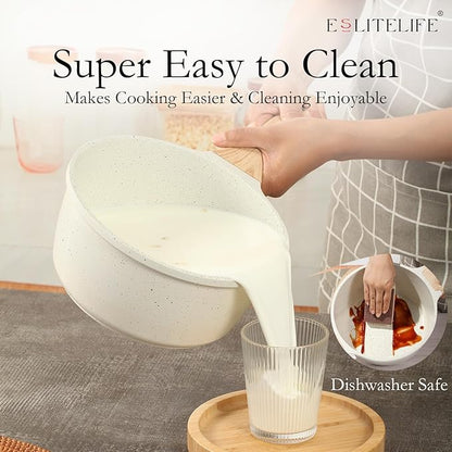 ESLITE LIFE Nonstick Sauce Pan with Lid, 2.5 QT Small Soup Pot Compatible with All Stovetops (Gas, Electric & Induction), PFOA Free, White - Image 6