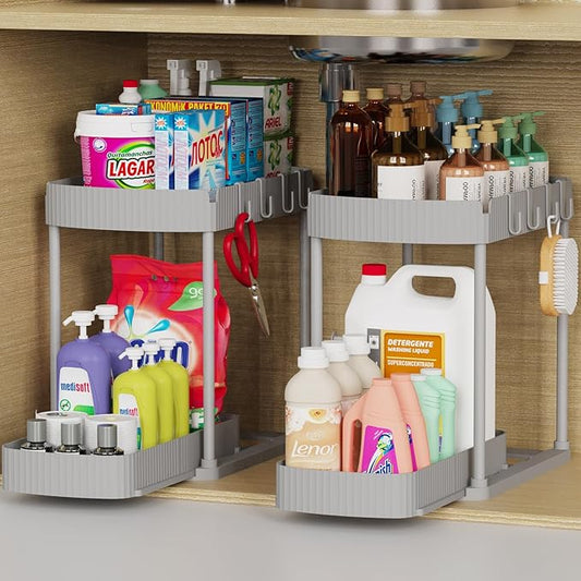 Ukeetap 2 Pack Multi-Purpose Pull-Out Storage Organizers, Under Sink Organizers and Storage for Bathroom & Kitchen, Under Cabinet Organizers and storage, 12.8 Inch, Grey by ukeetap