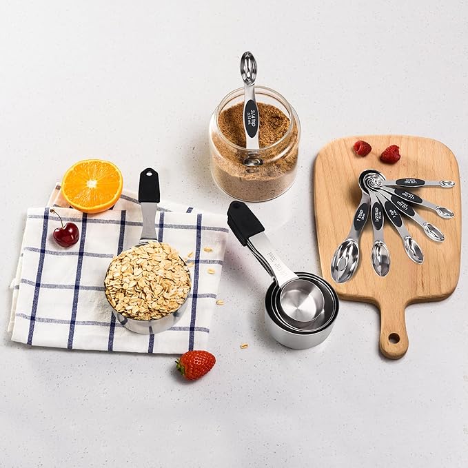 Magnetic Measuring cups and spoons Set, 5 Stainless Steel Magnetic Measuring Cup and 8 Double Sided Measuring Spoons with 1 Leveler，Kitchen Gadgets for Cooking & Baking - Image 8