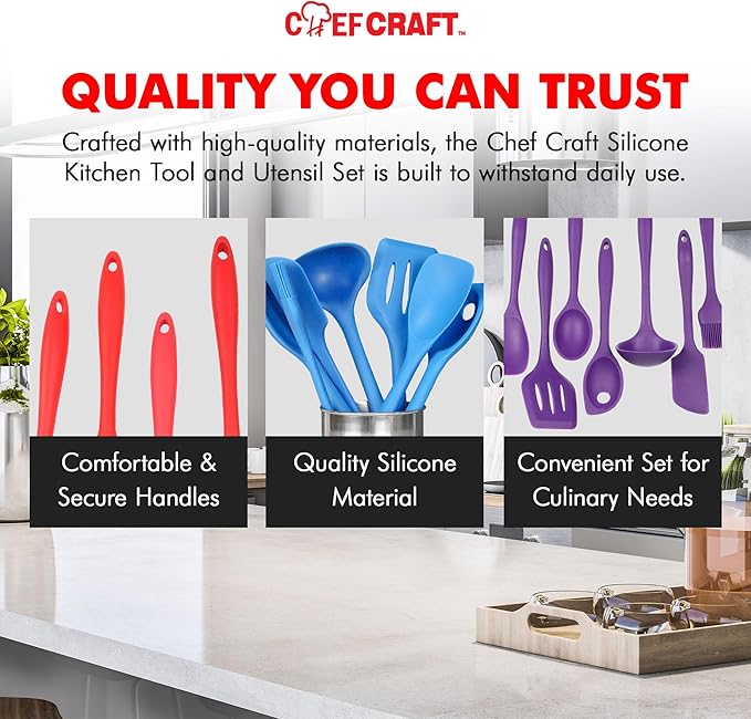 Chef Craft Premium Silicone Kitchen Tool and Utensil Set, 7 Piece, Green - Image 6