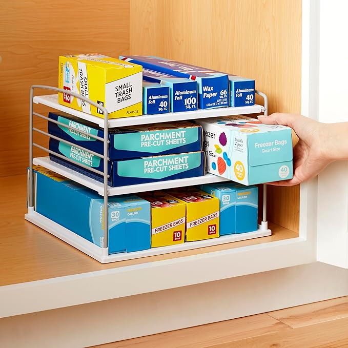 YouCopia UpSpace Cabinet Box Organizer, Adjustable Kitchen and Pantry Shelf for Plastic Wrap and Foil Storage, Large - Image 5