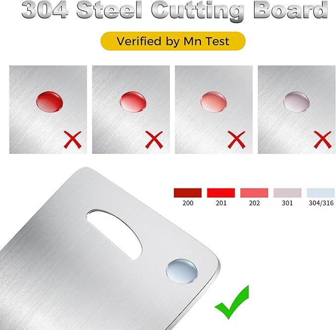 URMONA 3 PCS 304 Stainless Steel Cutting Board For Kitchen, Non-Staining&Odor-Free, Burr-Free Edges, Dishwasher Safe, Non Toxic Cutting Board（S+M+L） - Image 7