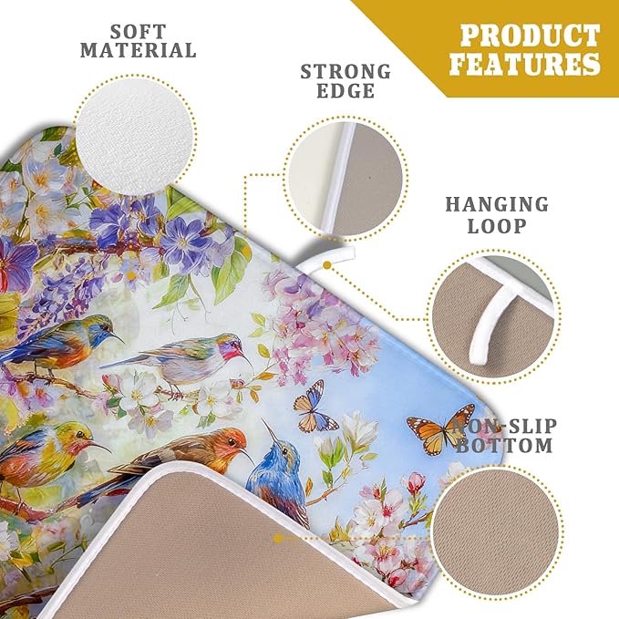 Spring Bird Dish Drying Mats for Kitchen Counter Floral Small Dish Drying Pad Season Decor - Image 4