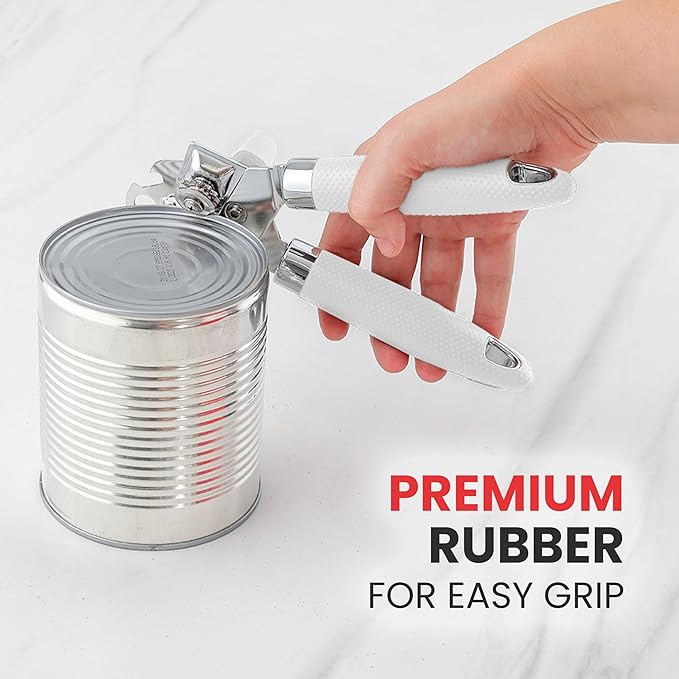 Zulay Kitchen Heavy Duty Stainless Steel Can Opener Manual with Large Bottle Opener - Manual Can Opener with Turn Knob with Soft Grip Handles - White - Image 8