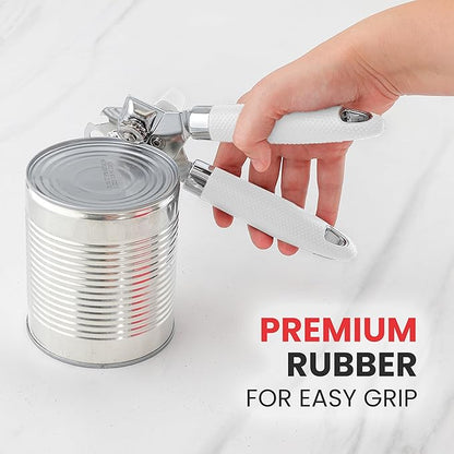 Zulay Kitchen Heavy Duty Stainless Steel Can Opener Manual with Large Bottle Opener - Manual Can Opener with Turn Knob with Soft Grip Handles - White - Image 8