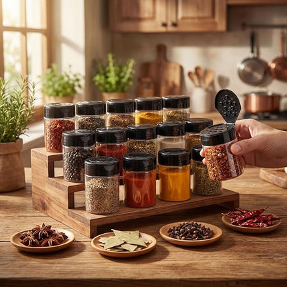 Blushtier 24 Pack 1 oz Plastic Spice Jars with Shaker Lids Clear Seasoning Containers Bottles Round Mini Spice Shakers for Kitchen Storing Herbs Seasoning Powders