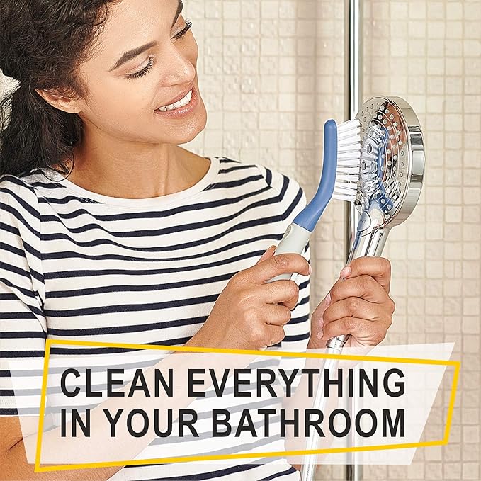 Scrub Brush Set of 3pcs - Cleaning Shower Scrubber with Ergonomic Handle and Durable Bristles - Grout Cleaner Brush - Scrub Brushes for Cleaning Bathroom/Shower/Tile/Kitchen/Floor/Bathtub/Carpet, Blue - Image 6