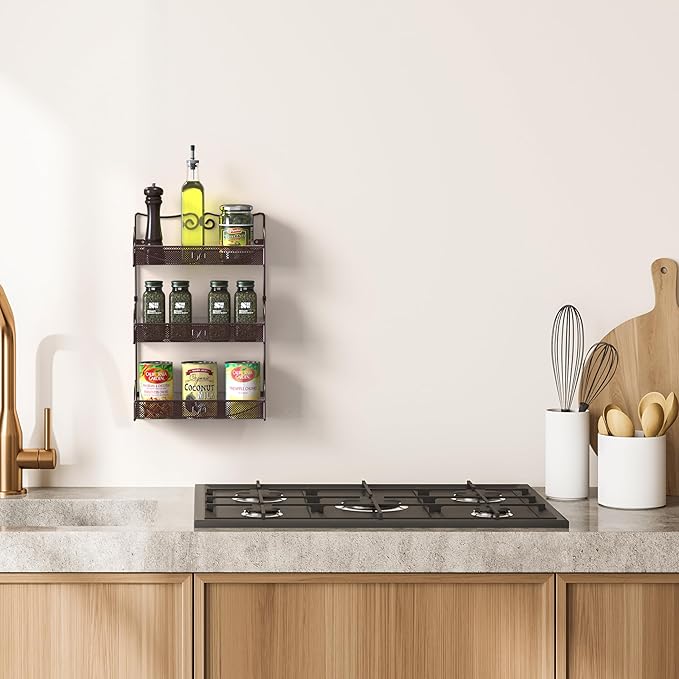 Deco Brothers 3 Tier Wall Mounted Hanging Spice Rack, Bronze - Image 2
