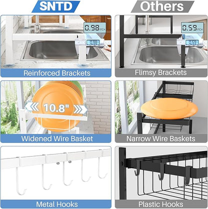 SNTD Over The Sink Dish Drying Rack - Adjustable Dish Rack for Kitchen Counter, Metal (White) - Image 4