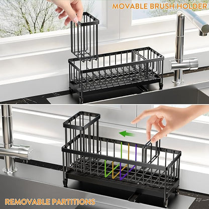 Cisily Sponge Holder for Kitchen Sink, Sink Caddy Organizer with High Brush Holder, Kitchen Countertop Organizers and Storage Essentials, Rustproof 304 Stainless Steel (Black, 10.62″) - Image 5