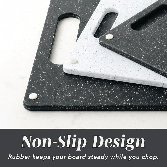 COOK WITH COLOR Non-Slip Cutting Board Set – Kitchen Essentials with Easy Grip Handle for Meat, Veggies, and Fruits, 3 Cutting Boards, Black/White - Image 3