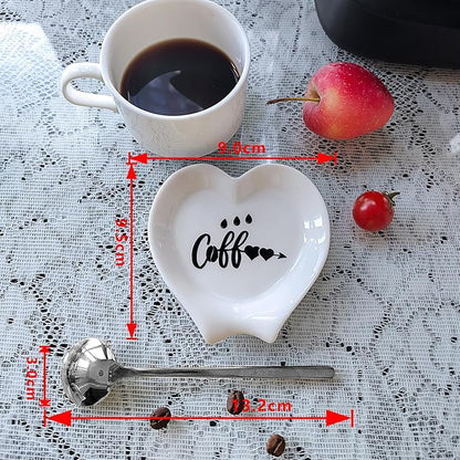 Heart-shaped Coffee Spoon Rest, Mini Coffee Spoon Holder, Small Ceramic Spoon Rest for Coffee Stirrers, Teaspoon, Bar Spoon, Coffee Bar Accessories, Coffee Station (White+Sliver spoon) - Image 3