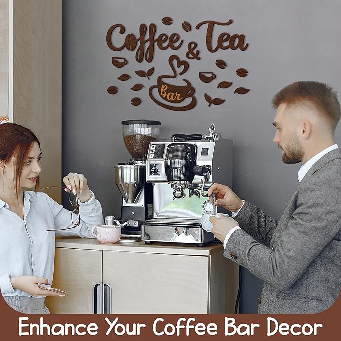 Woodamore Coffee And Tea Bar Sign - Coffee And Tea Signs For Cafe Station Decor, Farmhouse Cafe Sign For Bar Decorations, Wooden Letter Signs For Kitchen - Image 4