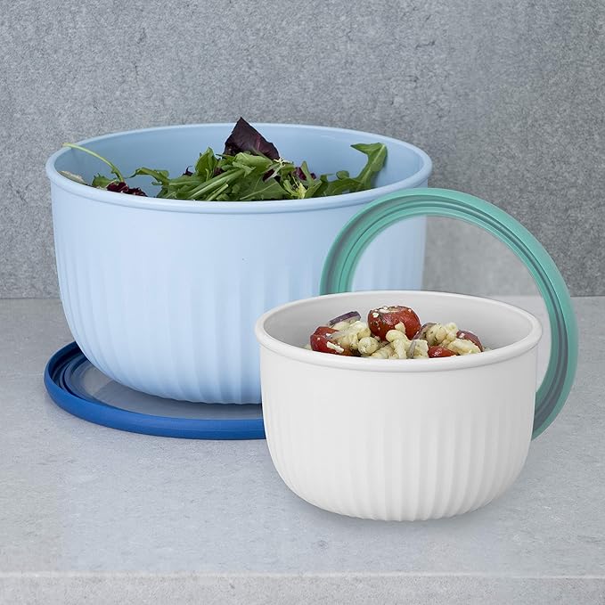 Oggi Set of 4 Prep, Store & Serve Plastic Bowls - w/See-Thru Lids- Dishwasher, Microwave & Freezer Safe, (0.7, 1.4, 2.6, 4 Quarts) - Multicolor - Image 5