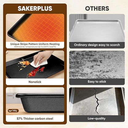 Sakerplus Nonstick Baking Sheet Pan Set of 3, Heavy Duty Cookie Sheets for Oven with Stripe Texture Pattern, 0.6mm Thick Quarter/Half/Jelly Roll Pans, Rust-Resistant & Easy Clean (Black) - Image 5