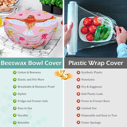 5-Size Reusable Beeswax Bowl Covers for Bread Proofing, Cotton Cloth Flexible Beeswax Wraps for Food Storage(Floral Bird) - Image 7
