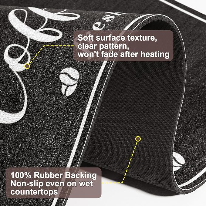 CooRug Absorbent Coffee Mat, Fashion Dish Drying Mat for Kitchen Counter Coffee Bar Accessories Espresso Machine Dish Rack 16" x 24" Black - Image 7