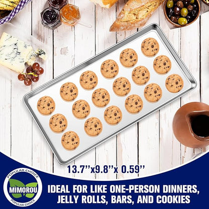 Mimorou 12 Pcs Baking Sheet Stainless Steel Cookie Sheet Small Metal Pans Professional Rectangle Oven Trays Kitchen Baking Cooking Oven and Toaster, Dishwasher Safe(13.7 x 9.8 Inches)