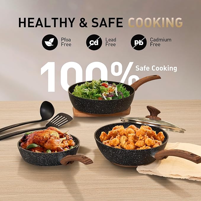 MAISON ARTS Pots and Pans Set Non Stick, 30 Piece Kitchen Cookware & Bakeware Sets with Granite Coating, Pots and Pans Sets for Cooking Nonstick, Black - Image 3