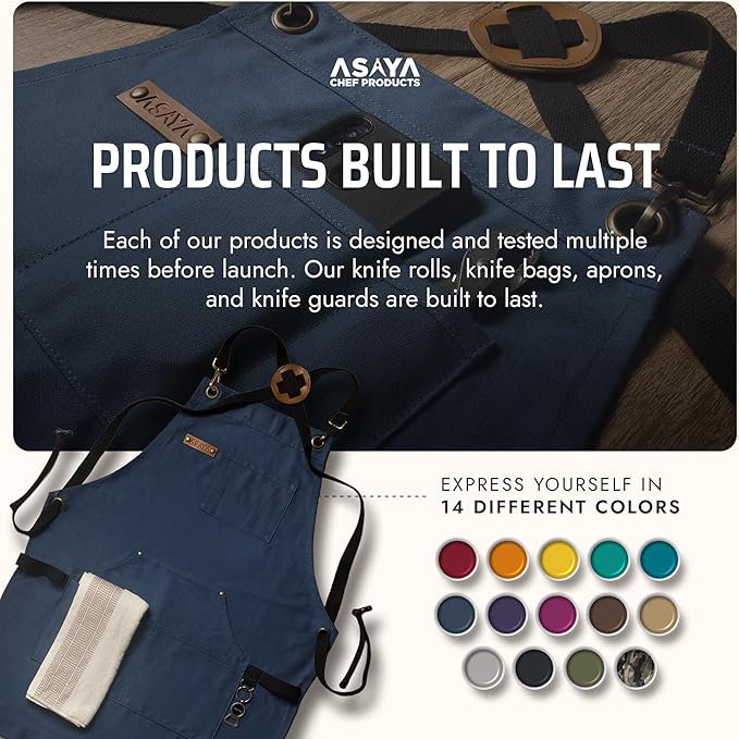 Asaya Chef and BBQ Apron with Bottle Opener and Hand Towel - 10oz Cotton Canvas, Stainless Steel Hardware - Cross Back Straps - Image 6