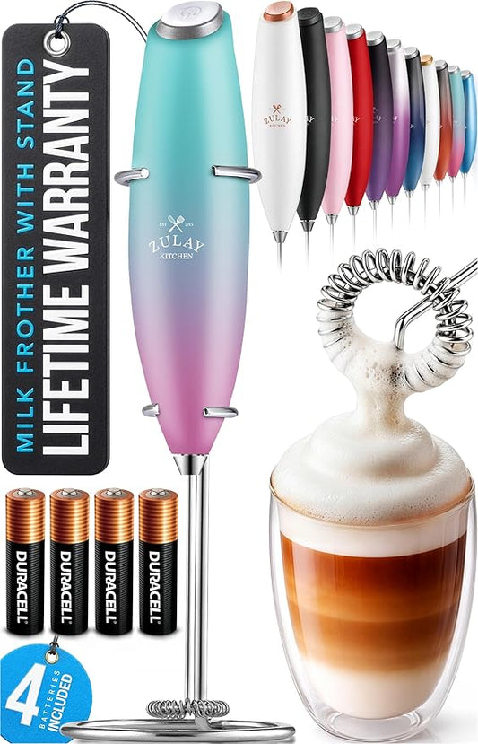 Zulay Kitchen Powerful Milk Frother Wand With 4 AA Duracell Batteries - Ultra Fast Handheld Drink Mixer - Electric Whisk Foam Maker for Coffee, Lattes, Cappuccino, Matcha & Creamer - Pink Spritz by ZulayKitchen