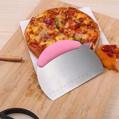 1 pcs Dough Pastry Scraper Chopper/Stainless Steel Dough Scraper Cutter with Ergonomic Rubber Non-Slip Grip/Dough Scraper Cutter/Pro Pastry Pizza Cutter Chopper (Pink) - Image 8
