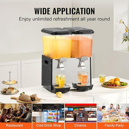 VEVOR Commercial Beverage Dispenser, 2 Tanks 18 L / 19 QT Per Tank Juice Dispenser, 370W Stainless Steel Ice Tea Drink Machine with 45°F-54°F Cooling Temperature, for Cold Drink Restaurant Bar Party - Image 6