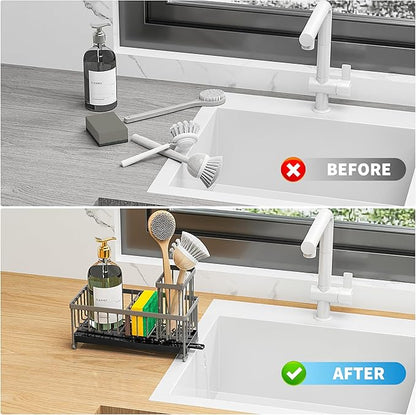 Cisily Sponge Holder for Kitchen Sink, Sink Caddy Organizer with High Brush Holder, Kitchen Countertop Organizers and Storage Essentials, Rustproof 304 Stainless Steel (Dark Grey, 9.25″) - Image 5
