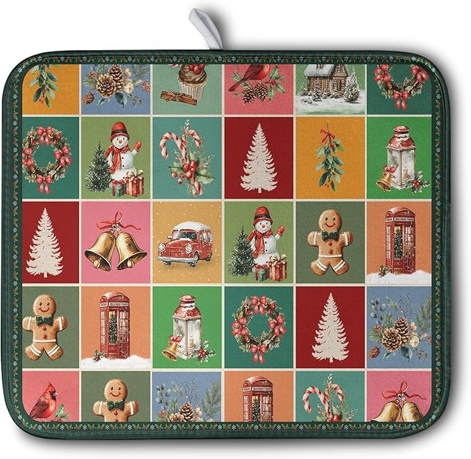 Christmas Dish Drying Mats for Kitchen Counter Cute Xmas Holiday Dish Drainer Pad Microfiber Absorbent Winter Dish Draining Mat Washable Dish Drainer Rack Mat Medium 16x18 Inch by Kwlegh