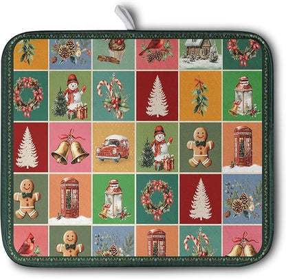 Christmas Dish Drying Mats for Kitchen Counter Cute Xmas Holiday Dish Drainer Pad Microfiber Absorbent Winter Dish Draining Mat Washable Dish Drainer Rack Mat Medium 16x18 Inch by Kwlegh