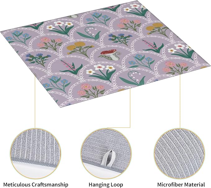 Vintage Flowers Dish Drying Mat 16x18 Inch, Microfiber Absorbent Fast Dry Mat Mushroom Floral Large Dish Mat Drying Kitchen Mat, Kitchen Drying Pad for Kitchen Counter Coffee Bar Decor Gifts