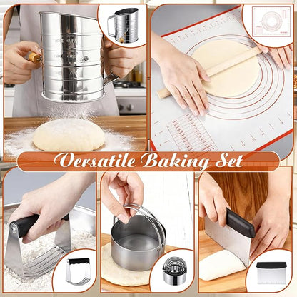 10 Pcs Stainless Steel Pastry Biscuit Cutter Set Include 3 Cup Flour Sifter Biscuit Cutter Pastry Scraper Dough Scraper Silicone Baking Mat Fine Mesh Strainer for Cooking Cookies Donuts Cake - Image 3