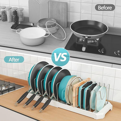 Pots and Pans Organizer for under Cabinet, Pan Pot Organizers inside Cabinet, Expandable Organizer with 12 Adjustable Dividers for Cookie Sheets, Cutting Boards, Pot Lids, Cookware - Frying Pan Rack - Image 6