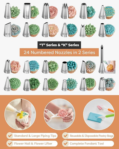 Kootek 700pcs Cake Decorating Kit, Baking Supplies with Springform Pans, Cake Turntable for Decorating, Piping Tips Set, Pastry Bags, and More Baking Tools for Mother's Day - Image 5