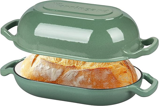 VORRINGARD Enameled Cast Iron Sourdough Bread Oven, Dutch Oven, Loaf Cast Iron Bread Pan for Homemade Bread Baking, Meatloaf Pan with Lid, 5QT, Sage Green by Unknown