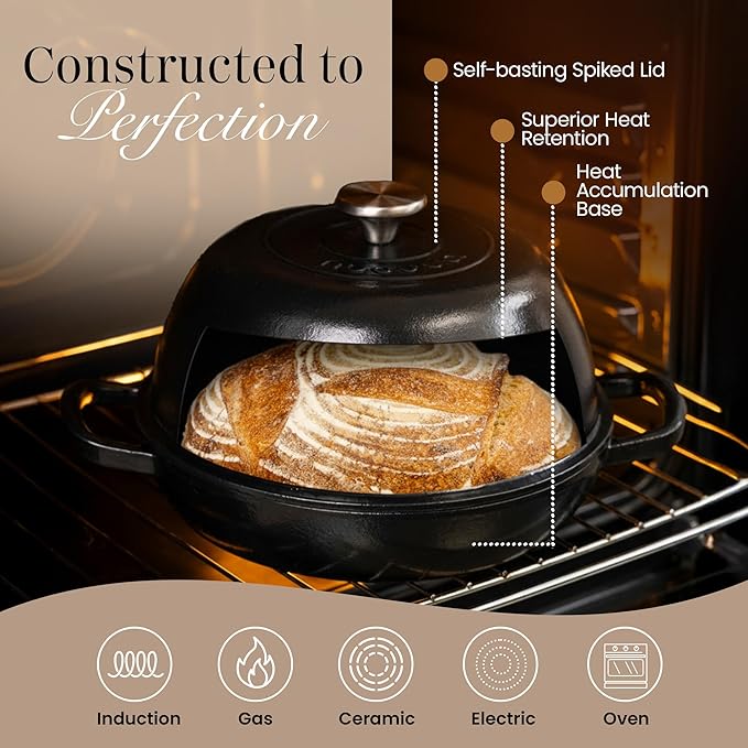 Enamelled Cast Iron Dutch Oven Pot – Dutch Oven For Sourdough Bread Baking – Cast Iron Bread Pot – Black, 6 Quarts, 26cm – by Nuovva - Image 3