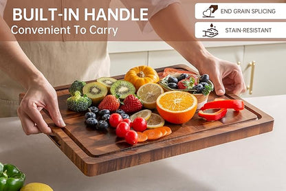 THETCHRY Walnut Wood Cutting Boards for Kitchen, End Grain Chopping Board Double Sided, Large Cutting Board with Handle, Charcuterie Butcher Block for Meal Prep & Serving with Gift Box, 17"×13"×1" - Image 4