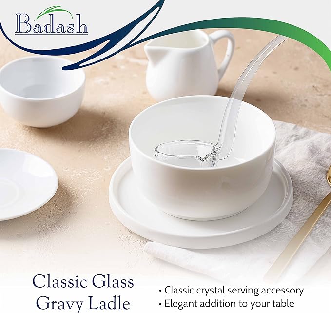Badash 6" Small Glass Gravy Ladle, Artisan Heritage Quality Mouth-Blown Lead-Free Crystal, Elegant Small Spoon-Sized Serving Clear Utensil perfect For Sauce & Salad Dressing, Presentation Packaging