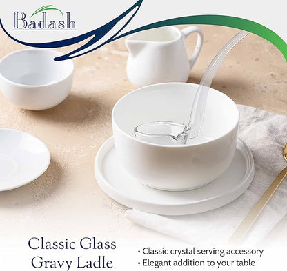 Badash 6" Small Glass Gravy Ladle, Artisan Heritage Quality Mouth-Blown Lead-Free Crystal, Elegant Small Spoon-Sized Serving Clear Utensil perfect For Sauce & Salad Dressing, Presentation Packaging