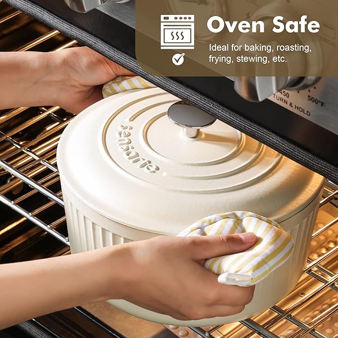 SENSARTE Enameled Cast Iron Dutch Oven Pot with Lid 3.5/5.5/6.5 Quart Heavy-Duty Round Dual Handles Kitchen Pot with Cotton Potholders & Silicone Trivet, Pot for Bread Baking, Stews, Braising, Roasting, Oven Safe, 5.5 Quart, White