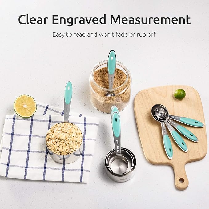 Measuring Cups : U-Taste 18/8 Stainless Steel Measuring Cups and Spoons Set of 10 Piece, Upgraded Thickness Handle(Aqua Sky) - Image 4