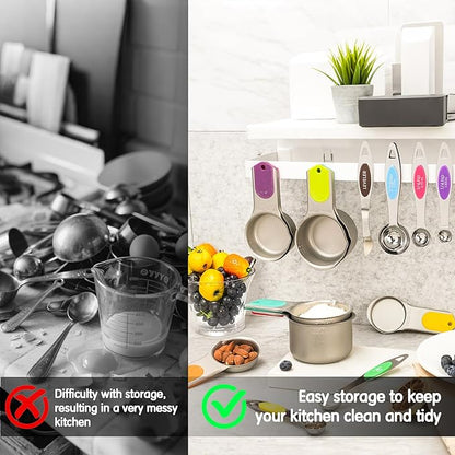 Magnetic Measuring Cups and Spoons Set, 5 Stainless Steel Measuring Cups, 7 Magnetic Measuring Spoons & 1 Leveler, 3 Plastic Measuring Cup with 1 Measuring Conversion Chart - Image 5