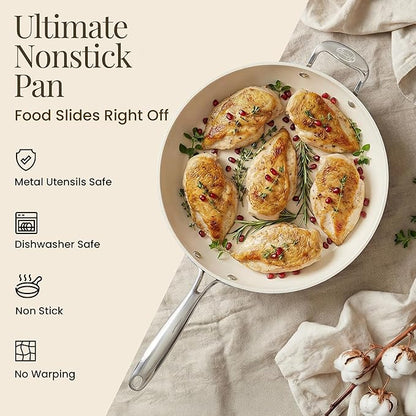 GOTHAM STEEL HAMMERED 14 Inch Non Stick Frying Pans with Lid, Extra Large Frying Pans Nonstick Cooks Family Sized Meals, Non Toxic PFOA Free, Induction Ready, Oven and Dishwasher Safe